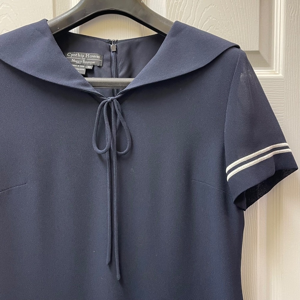 Vintage Cynthia Howie Maggy Boutique 10 Navy Sailor Style Mod Back Slit Dress